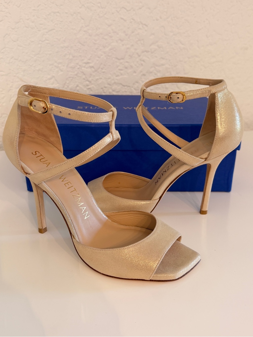 Stuart Weitzman Anastasia 100 Champagne Strappy High Heel Sandals